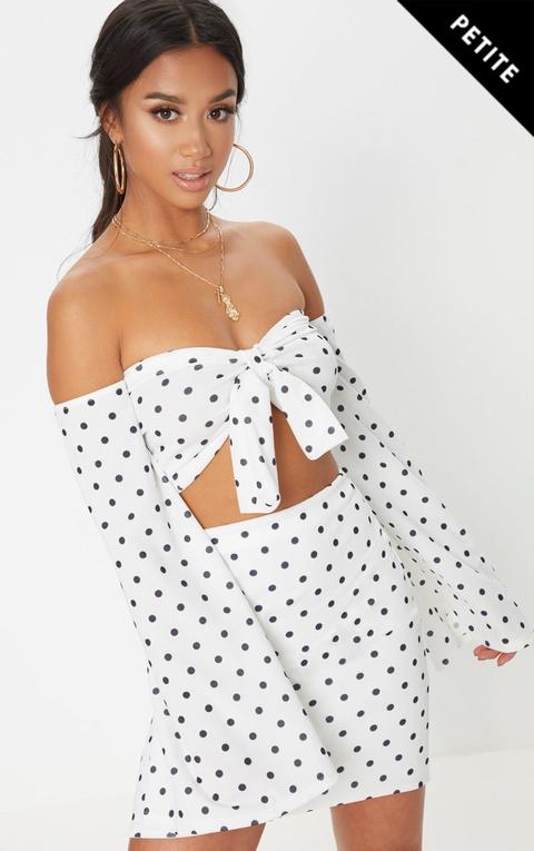 Petite White Polka Dot Tie Detail Crop Top