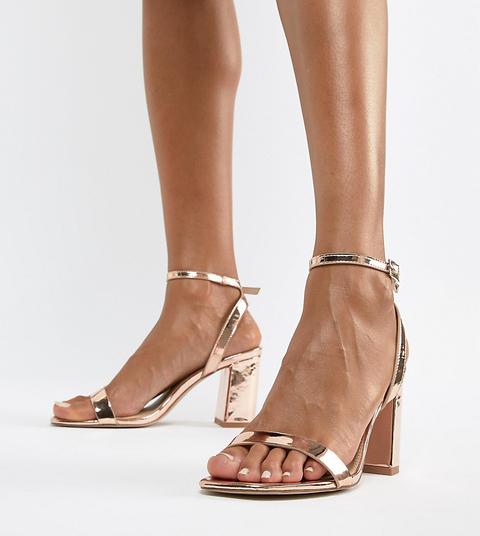 Sandalias De Tacón Cuadrado De Estilo Minimalista En Dorado Rosa Hong Kong De Asos Design