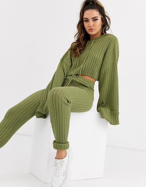 Prettylittlething - Ensemble En Maille Avec Pull Et Pantalon - Kaki-vert