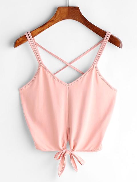 Criss Cross Back Knotted Hem Crop Cami Top