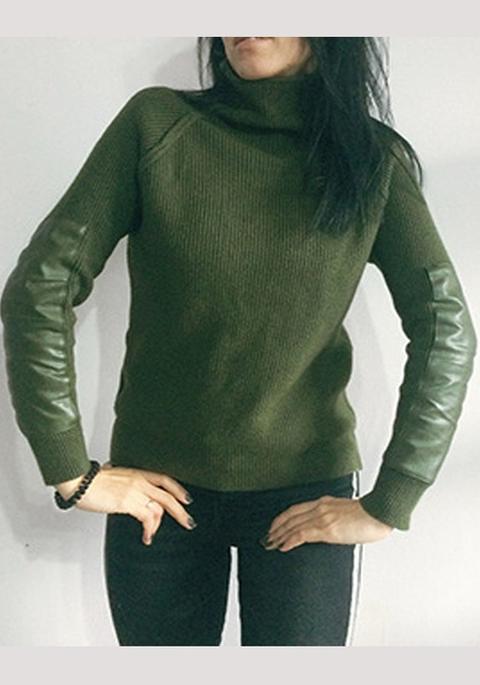 Maglione Collo Alto Moda Verde Militare