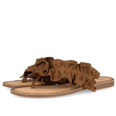 Sandalias Estilo Esclava Marrones Con Volante Para Mujer 44946