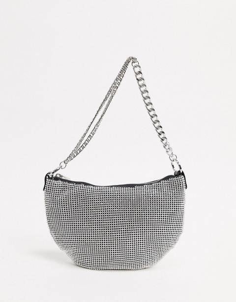 Topshop Diamante Shoulder Bag In Silver