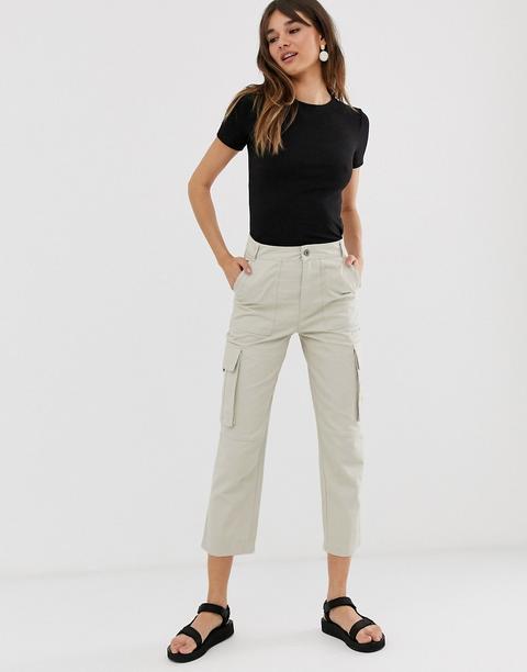 Monki - Pantaloni Cargo Con Pinces Écru - Beige