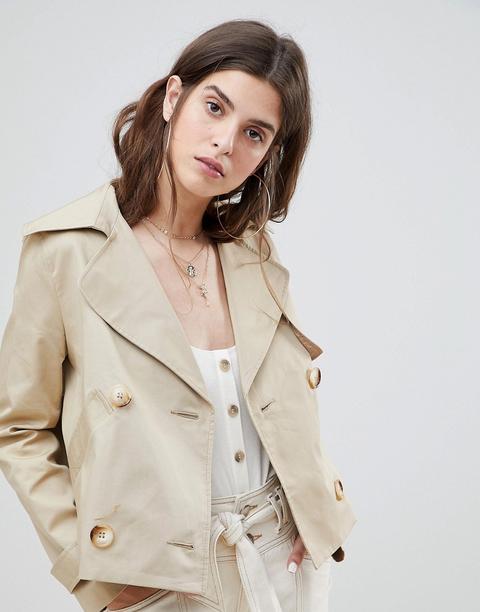 River Island - Zweireihiger Trenchcoat Mit Kurzem Schnitt - Beige