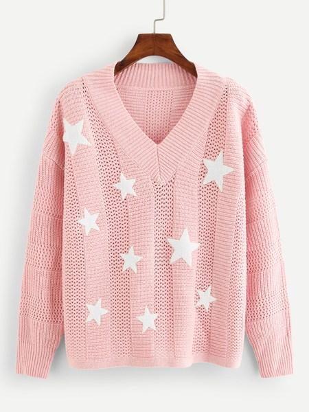 Maglione A Maglia Allentata Con Stampa A Stella
