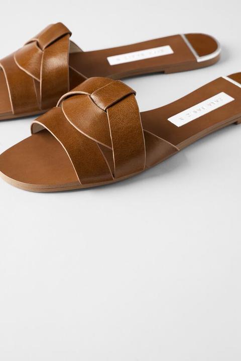 animal print leather flat sandals zara