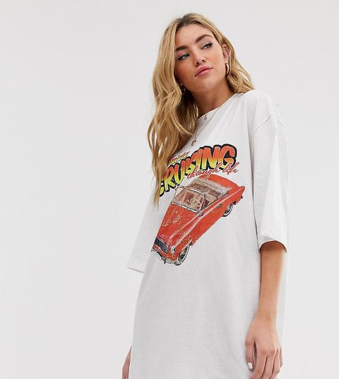 Vestido Tipo Camiseta Extragrande En Blanco Con Eslogan De Boohoo