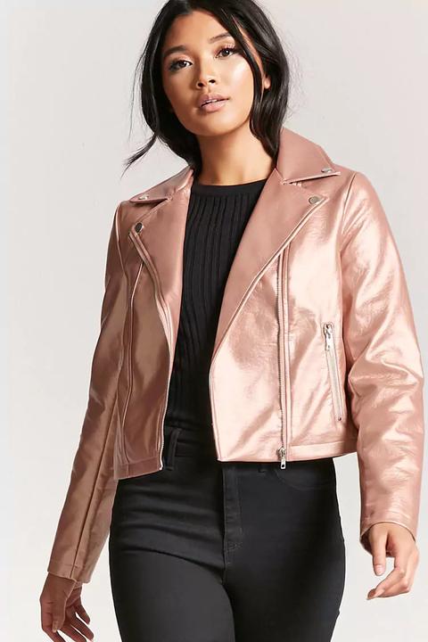 Metallic Zip-front Moto Jacket