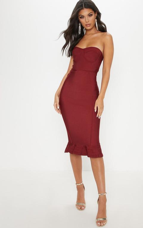 frill hem bandage midi dress