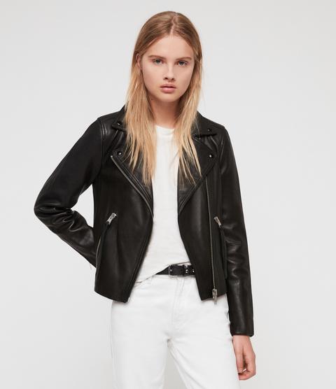Allsaints Women's Leather Slim Fit Dalby Biker Jacket, Black, Size: 2