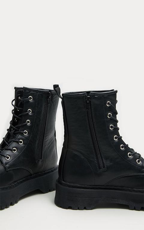 Black Chunky Sole Lace Up Ankle Boot