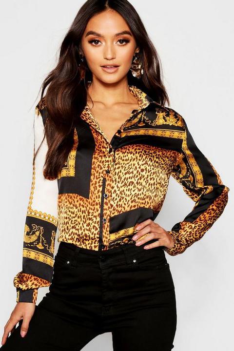 Petite Chain Print Oversized Shirt