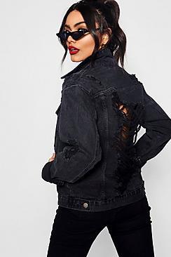 Chaqueta En Denim Extragrande Negra Y Desgastada Meena