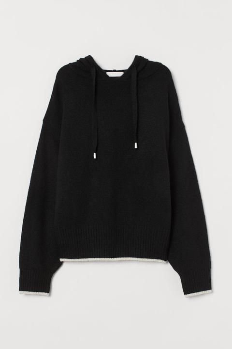 Sudadera De Punto Con Capucha - Negro