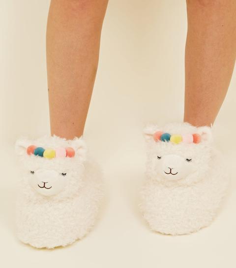 White Fluffy Llama Slippers New Look 