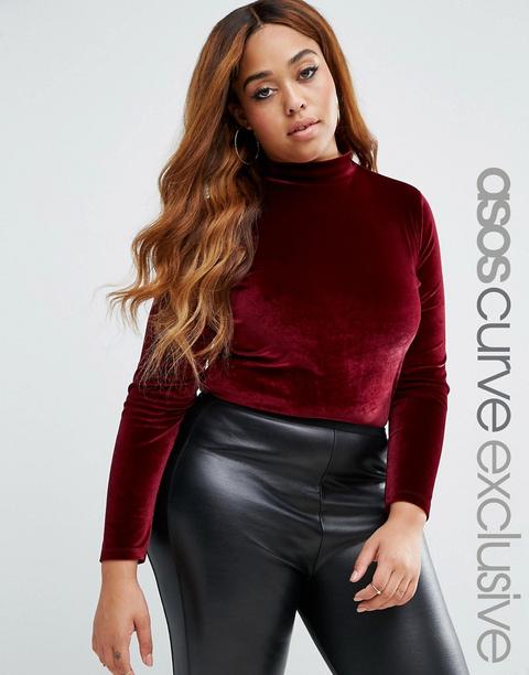 Body De Terciopelo Con Cuello Alto De Asos Curve