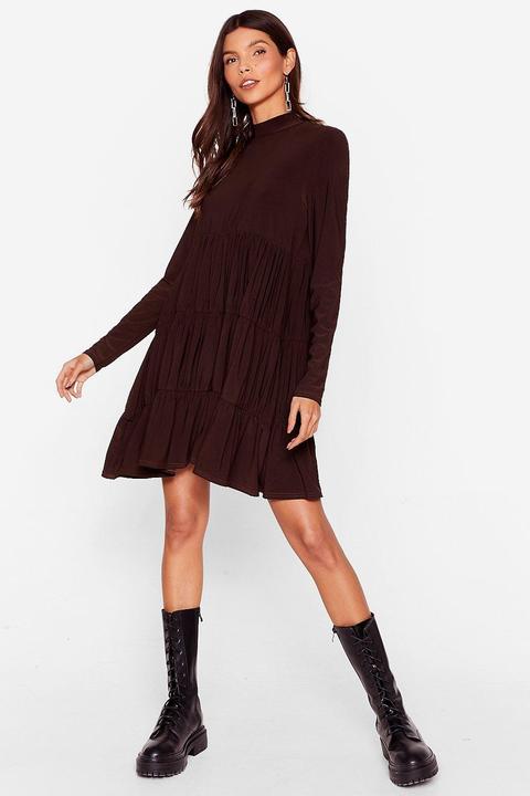 Womens Jersey Tiered Long Sleeve Smock Dress