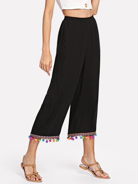 Pantaloni Con Pon Pon Argyle Ricamati