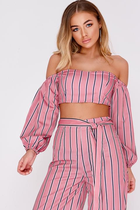 Pink Tops - Billie Faiers Pink Stripe Bardot Top