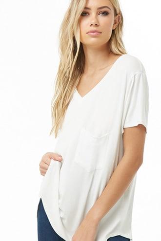 Forever 21 V-neck Pocket Tee White