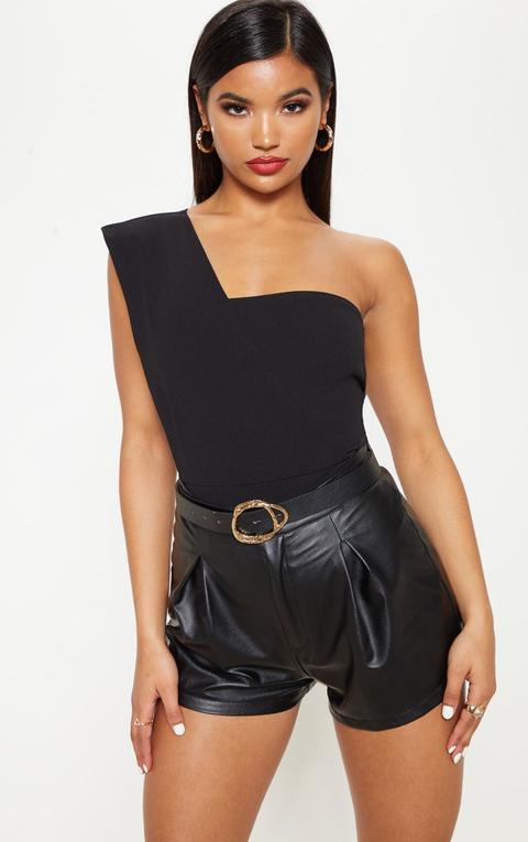 Black One Shoulder Short Sleeve Bodysuit
