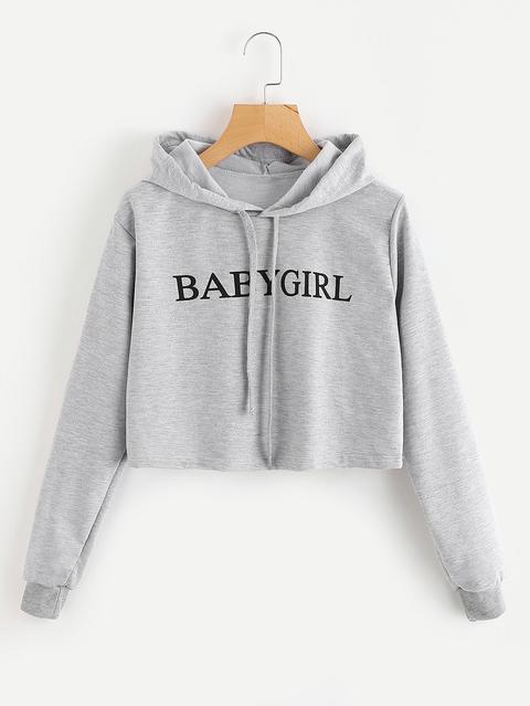 Slogan Print Crop Hoodie