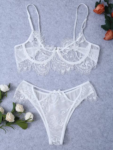 Reggiseno Trasparente In Pizzo Con Ferretto E Slip White Black