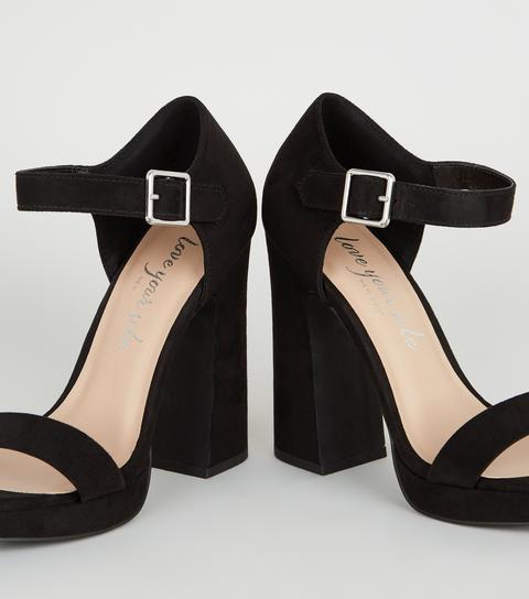 Black Suedette 2 Part Platform Block Heels New Look Vegan