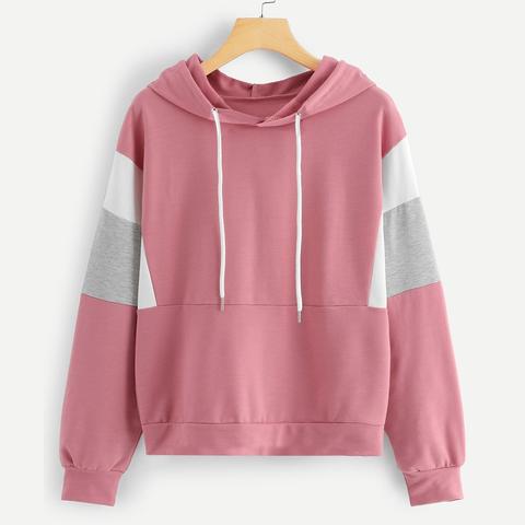 Casuale Blocco Di Colore Pullover Rosa Caldo Felpe