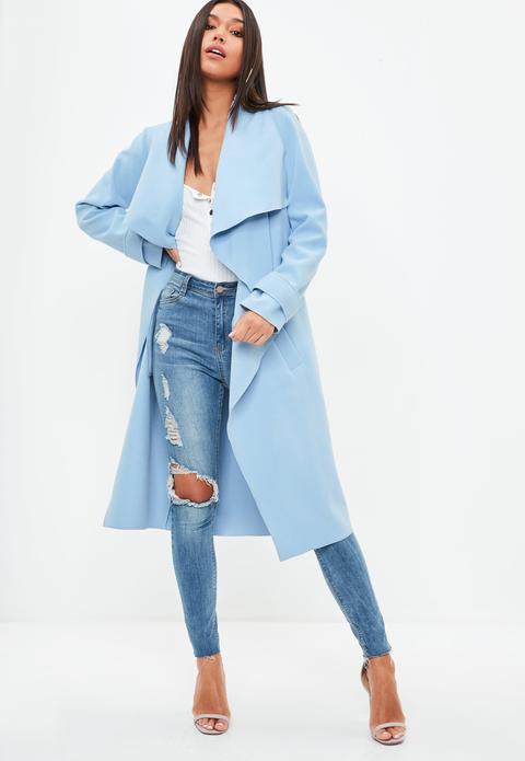 Light Blue Oversized Waterfall Duster Coat