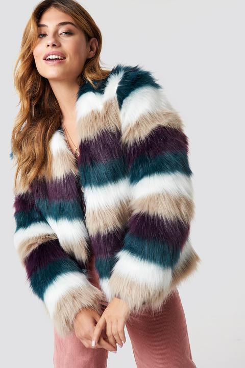 Striped Faux Fur Jacket Multicolor