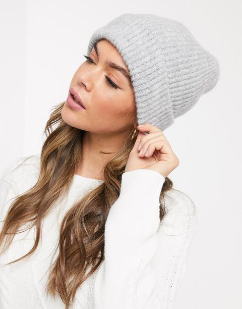 Pieces Ribbed Beanie In Grey