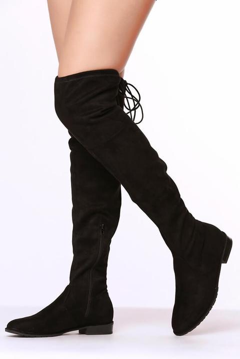 flat suede thigh high boots