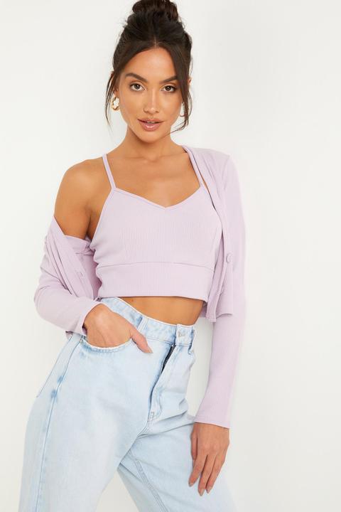 Lilac Ribbed Cardigan Set