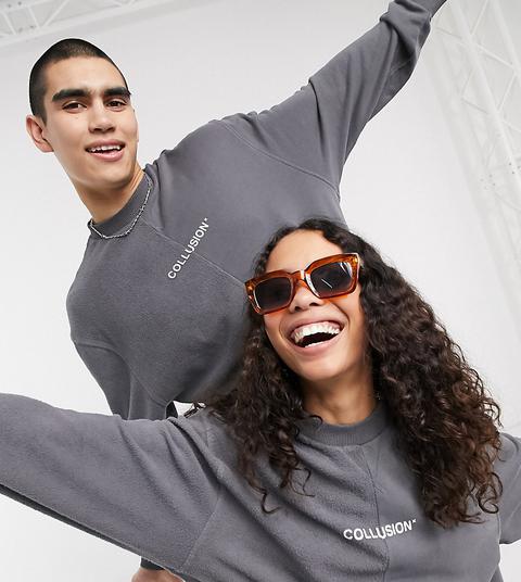 Collusion Unisex Sweatshirt With Cut And Sew Reverse Fabric Detail-grey