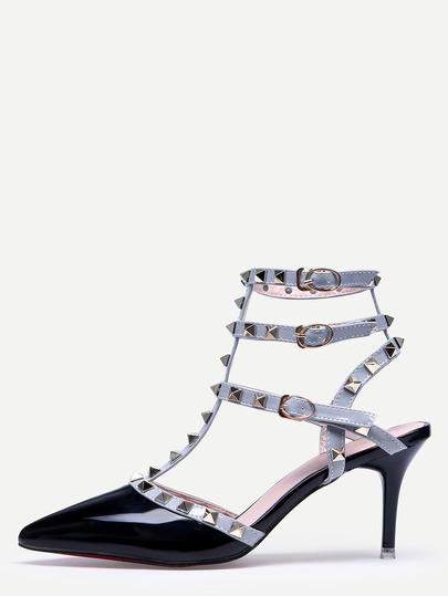 Tacchi Alti Stiletto Borchiati Cinghietti Fibbia Nero