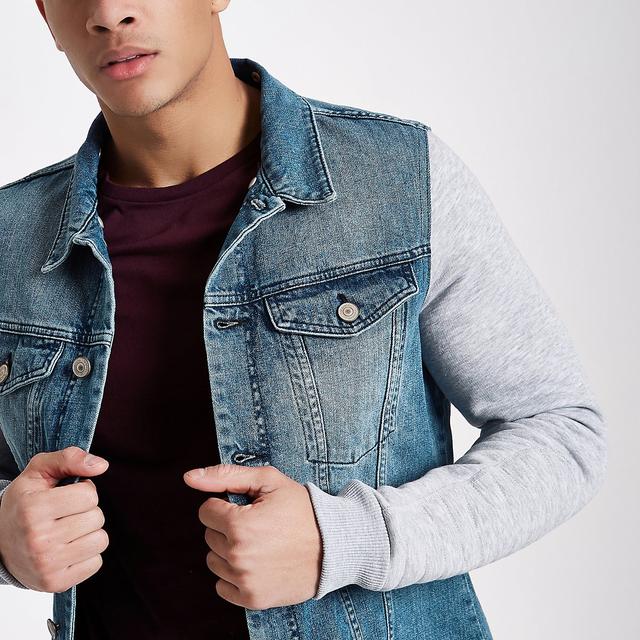 blue jersey hoodie denim jacket