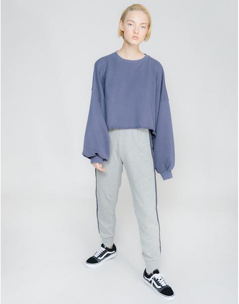 Sudadera Mangas Oversize Y Rotos Azul Petroleo