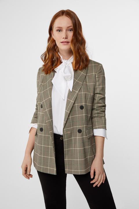 Double-breasted Checked Blazer