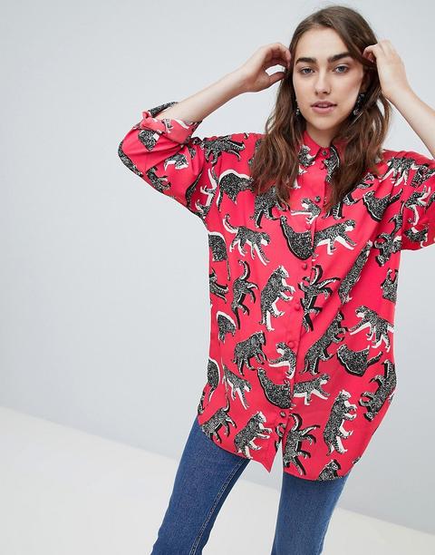 Asos Design - Camicia Lunga Con Stampa Maculata - Multicolore