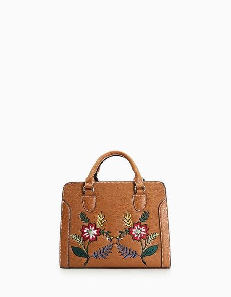 Borsa Tote Ricami Cammello Chiaro