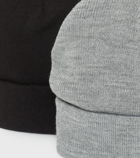 2 Pack Black And Grey Knit Beanies New Look