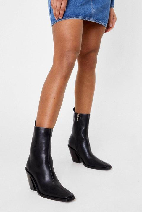 Womens Faux Leather Heeled Western Ankle Boots