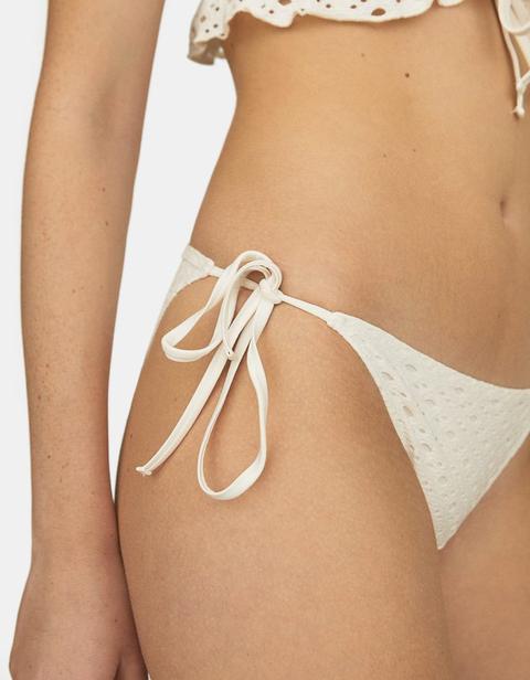 Slip Bikini Traforato Con Nodi Ecru