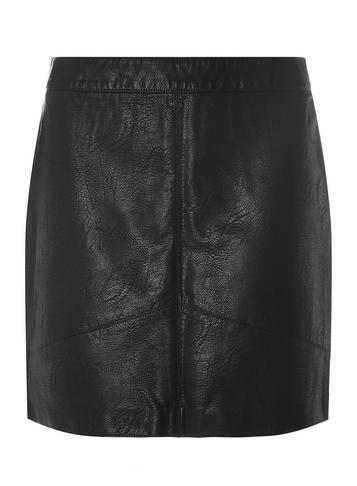 Womens Black Faux Leather Mini Skirt- Black, Black