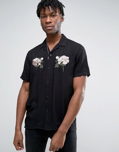 Camisa De Viscosa De Corte Estándar Con Rosas Bordadas De Asos