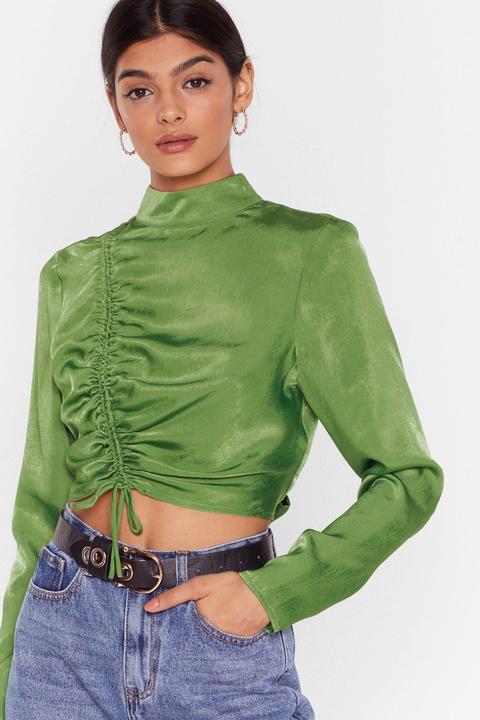 Womens There's No Ruche Cropped Satin Blouse