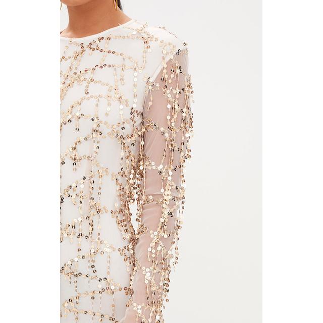 rose gold sequin detail long sleeve bodycon dress