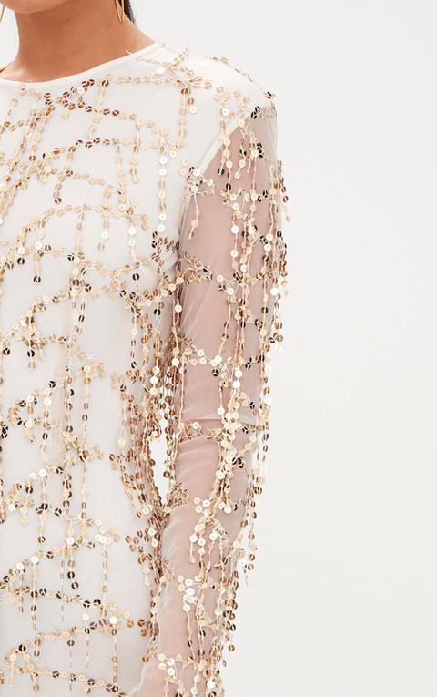 rose gold sequin detail long sleeve bodycon dress